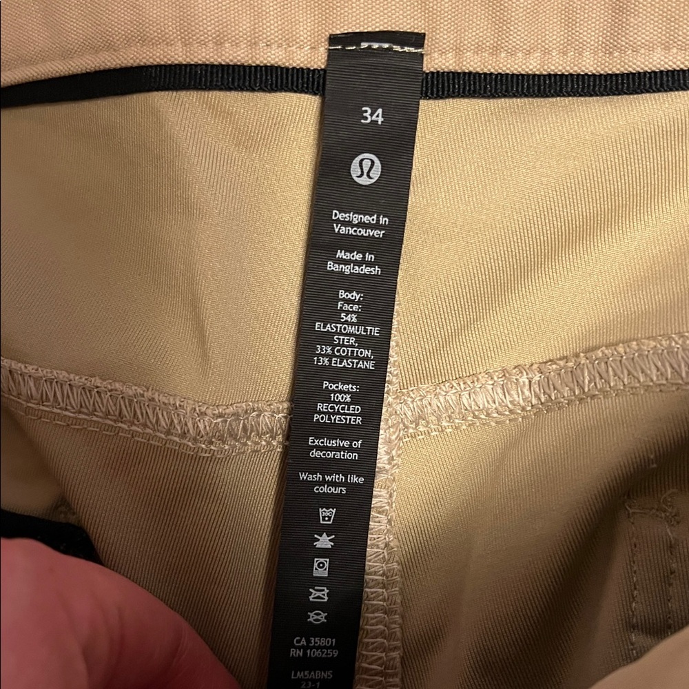 Lululemon ABC Slim Fit Trench Khaki 5 Pocket Pant Utilitech 34x32 - Picture 4 of 4